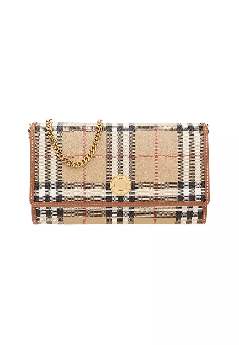 Burberry Check Wallet with Chain Strap Chain Wallet in Archive Beige