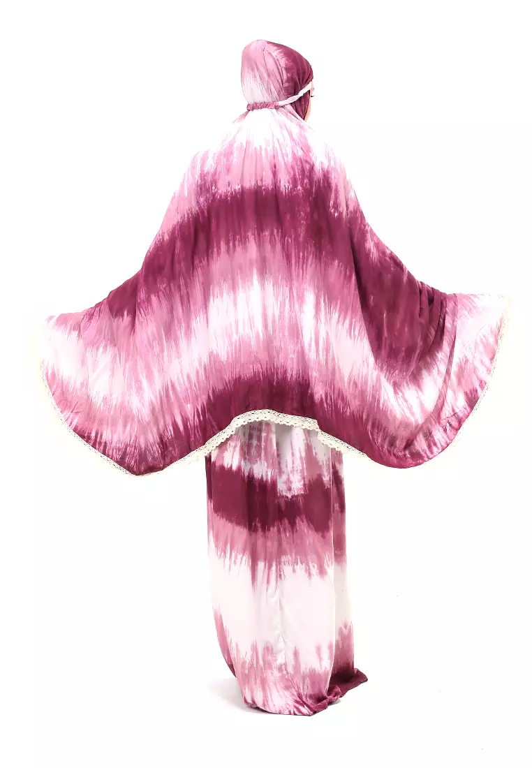 Adella Mukenah Tie Dye Muslimah Atasan Bawahan Wanita Relaxed Fit - Burgundy