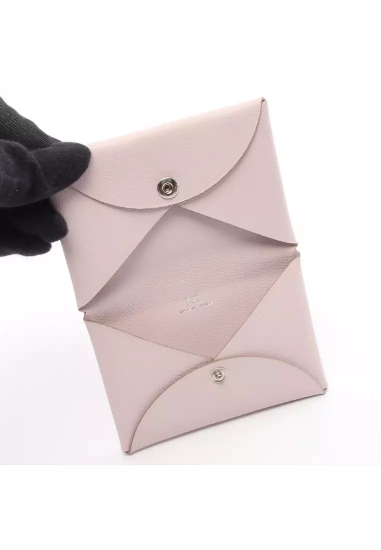Pre-Loved Hermès Calvi rose dragees coin purse Evercolor Light pink silver hardware U stamp