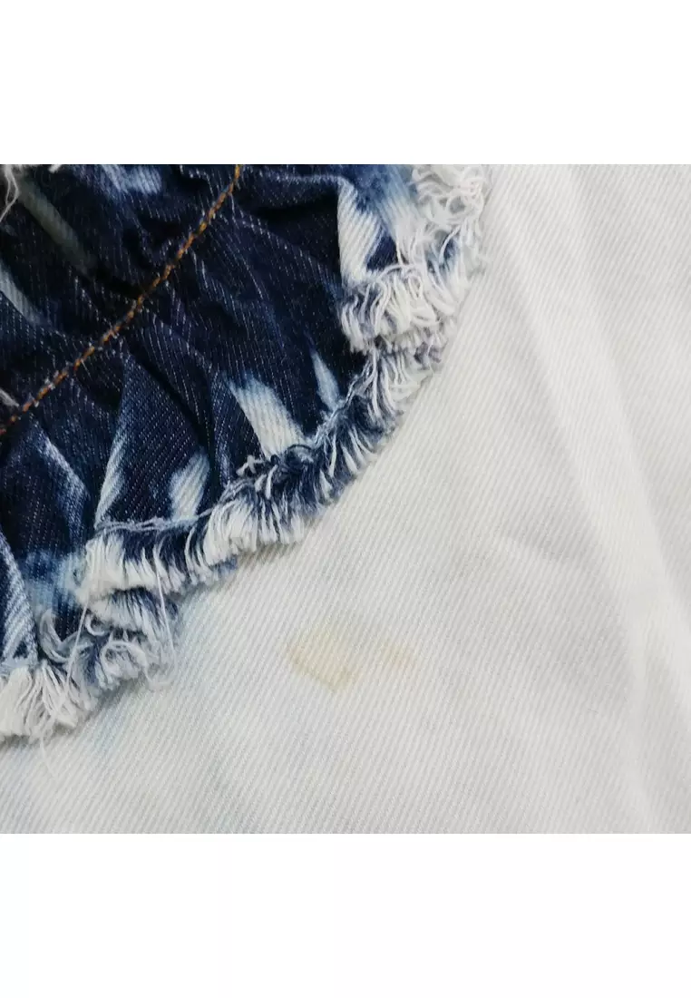 二手 MSGM 剪裁縫製女式 T 卹，白色/藍色 - O2-MDM130L-174285-89-42