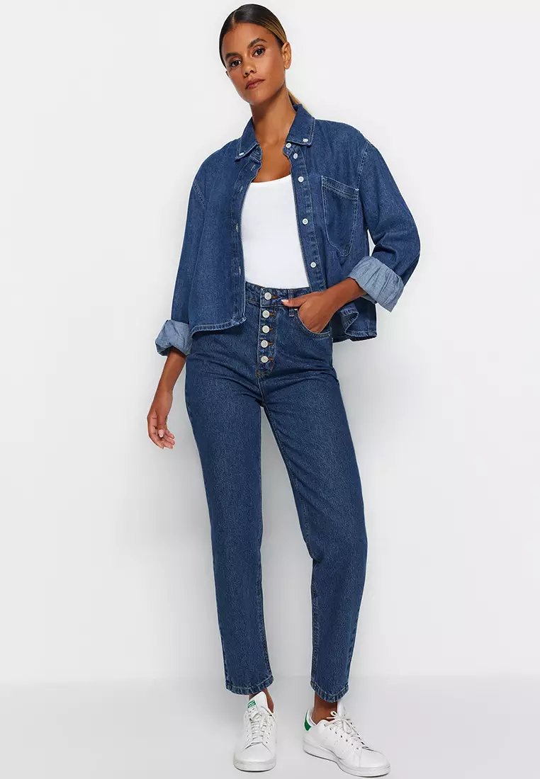 Buy Trendyol High Waist Mom Jeans With Buttons In The Front 2025
