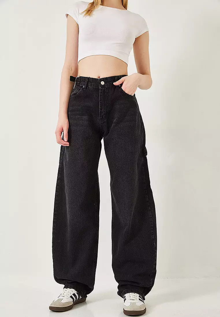 Side Epaulette Baggy Denim Pants