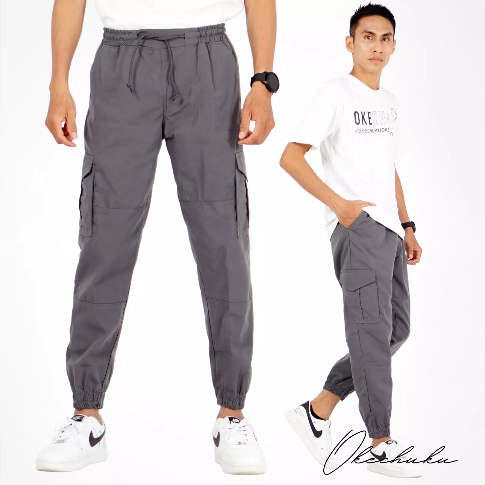 DAVE Celana Cargo Abu- abu Jogger Pants Pria Celana Cargo Pria - ABU