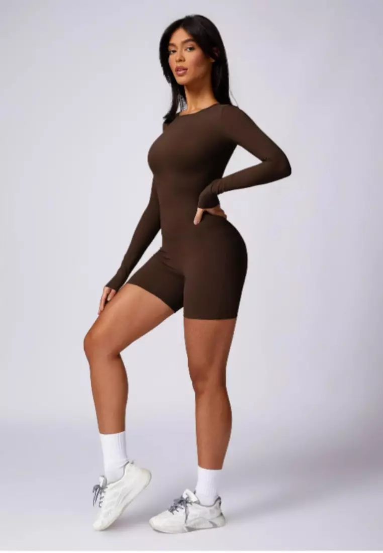 Bareback Romper – Open Back Long Sleeve Seamless Comfort Women Sculpting Fit Ultra-Stretch