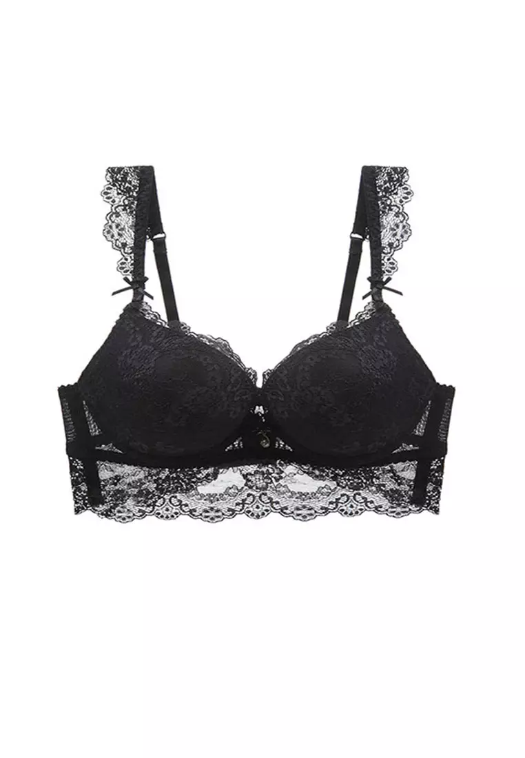 Fashionable Transparent Lace Women's Bra And Thong Set, Push Up