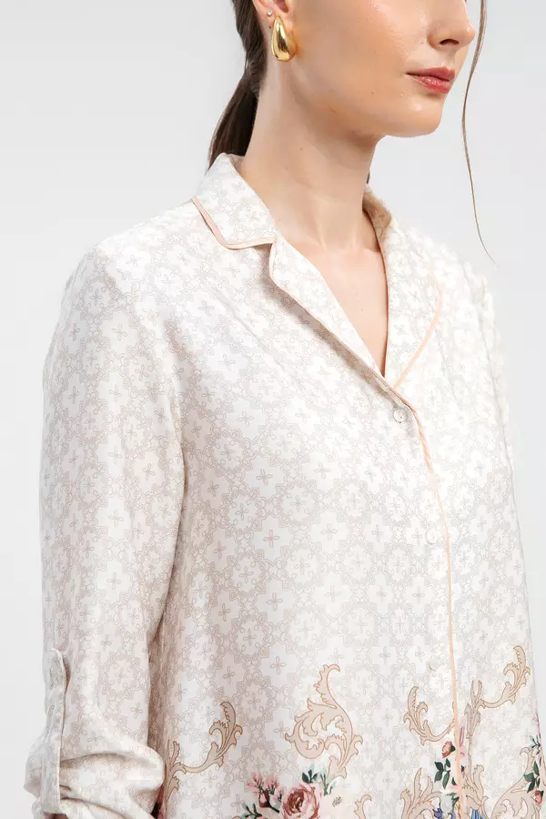 MANZONE X MINIMAL - Aighar - Floral Print Pajama Shirt - Navy Warna Navy