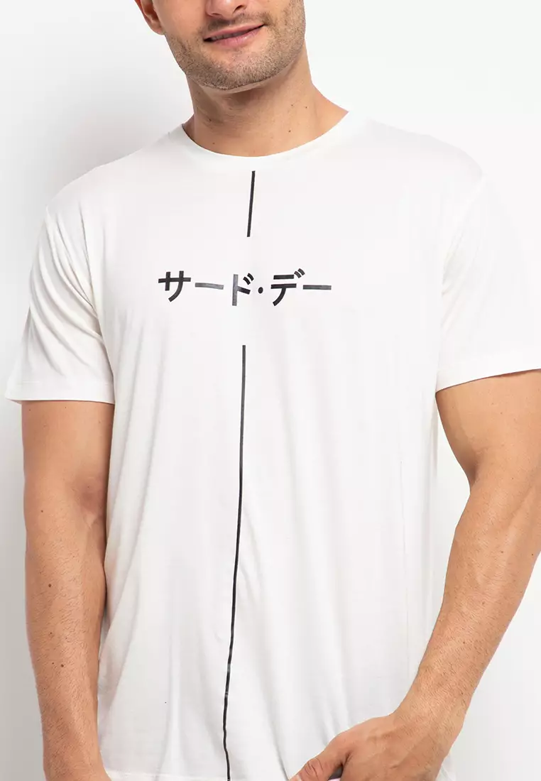 MTH71 Third Day Katakana Thin Line Ver White Kaos Pria