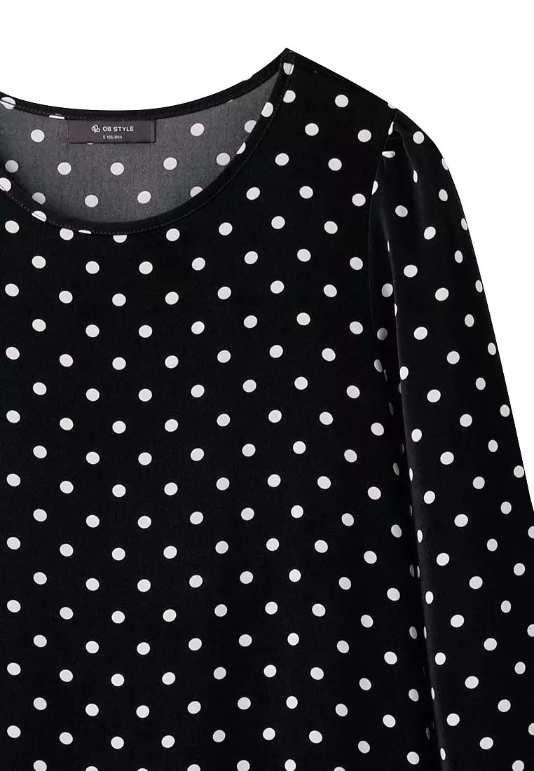Vintage Polka Dot Low-Waist Flared Long Sleeve Maxi Dress – Mori Style [DA10210]