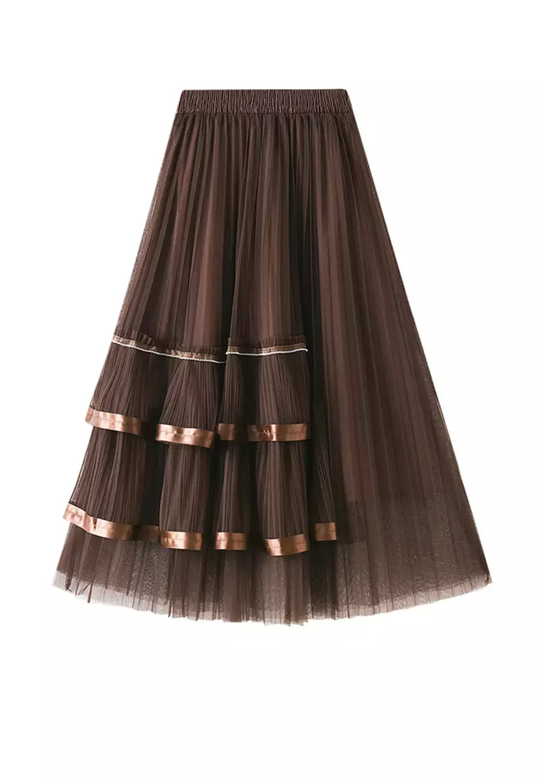 tulle pleated maxi skirt