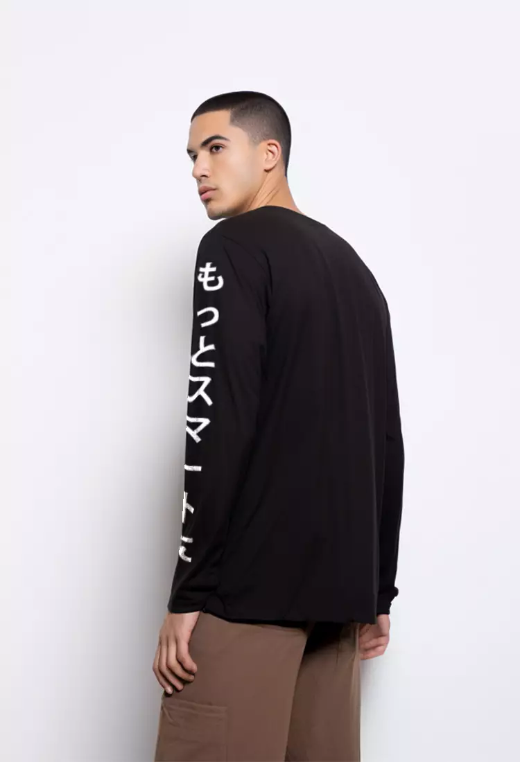 MTH55 l/s Long Sleeve Kaos Pria Simple Jepang Lengan Panjang Thdy Jepang Hitam