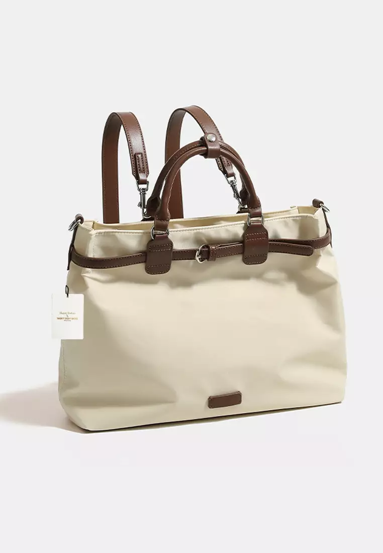 Multi Purpose Nylon Oxford Patch Genuine Leather Laptop Tote Bag JW MJ-1388