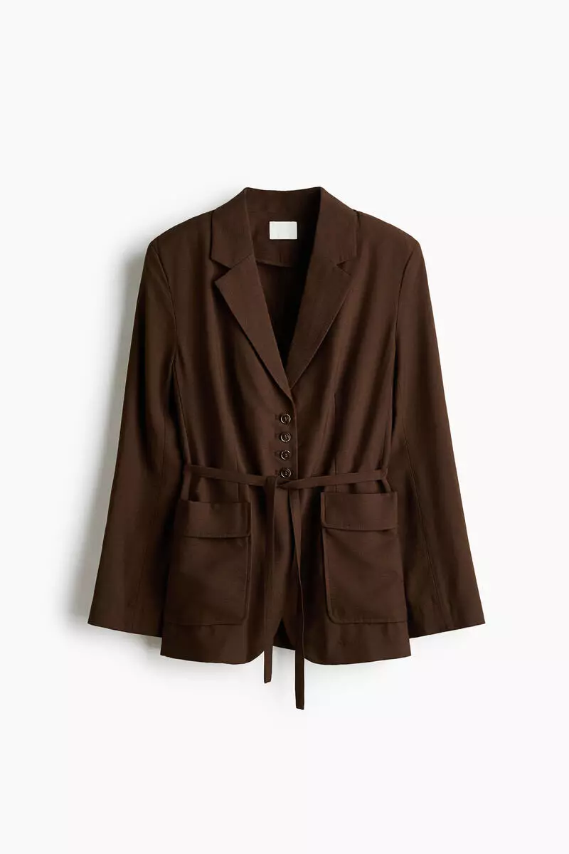 Single-breasted tie-belt blazer
