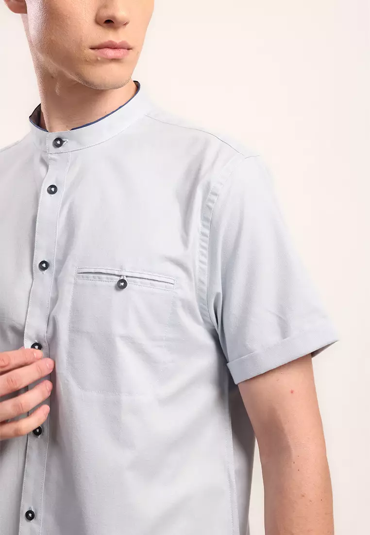 MOC Kemeja Shanghai Lengan Pendek Pria Ismael - Blue Light