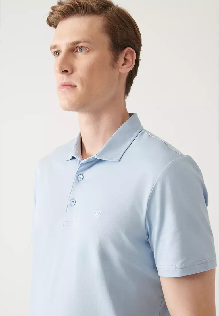 Buy Avva Mens Light Blue Regular Fit 3 Button Roll Up Polo Tshirt 2024