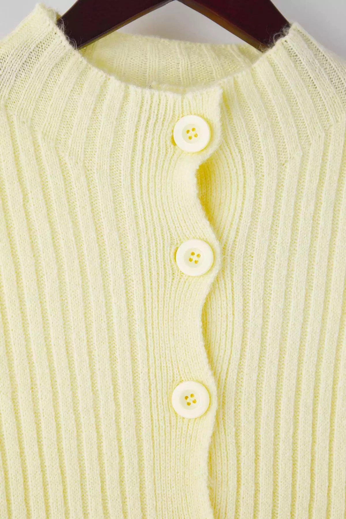 Yellow Soft Textured Stand Collar Knitwear Cardigan