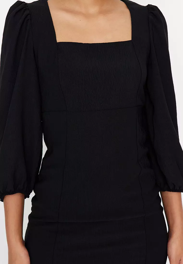 Square Neck 3/4 Sleeves Dress