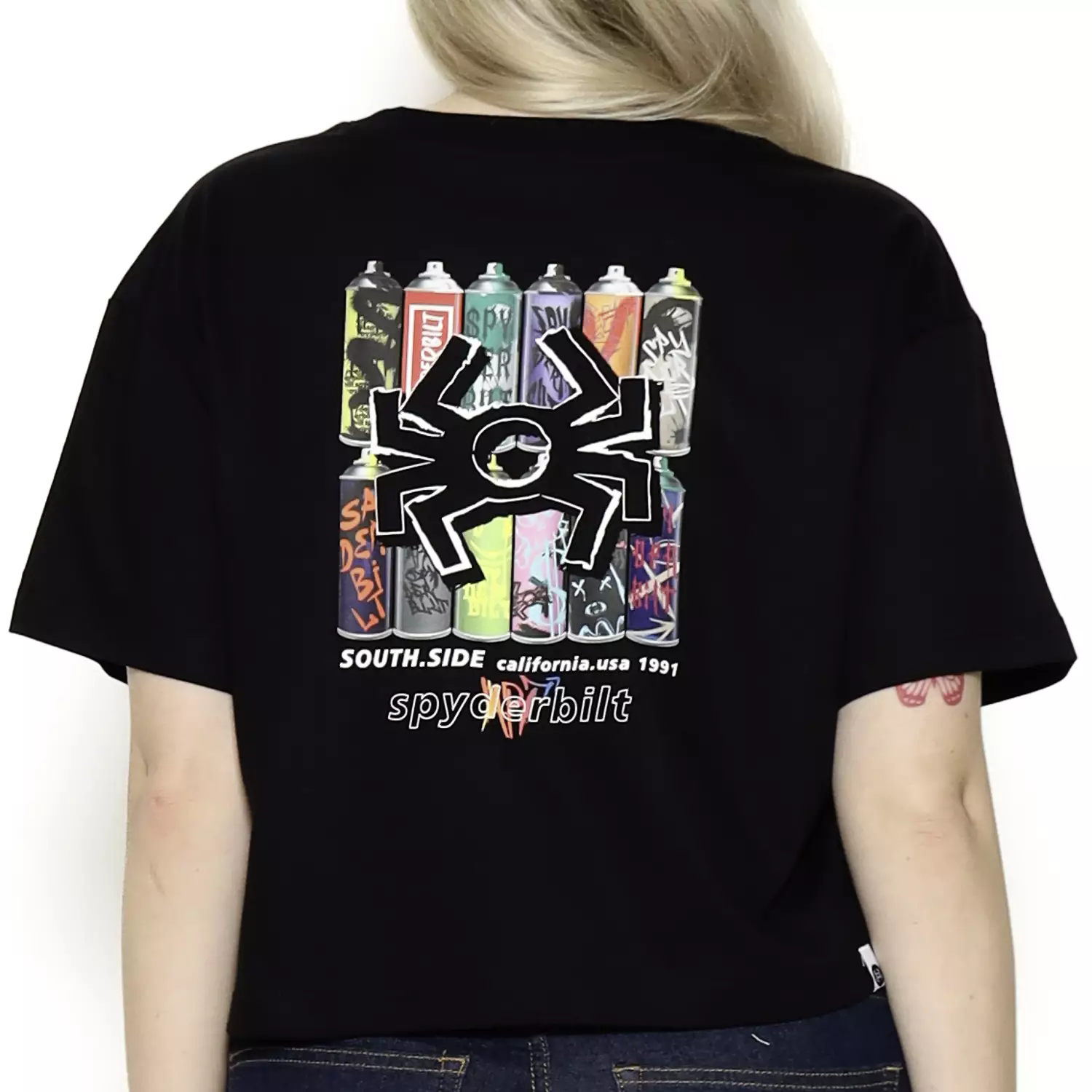 Spyderbilt Kaos lengan pendek Wanita Aerosol Crop Top Ladies Tee Planet Surf