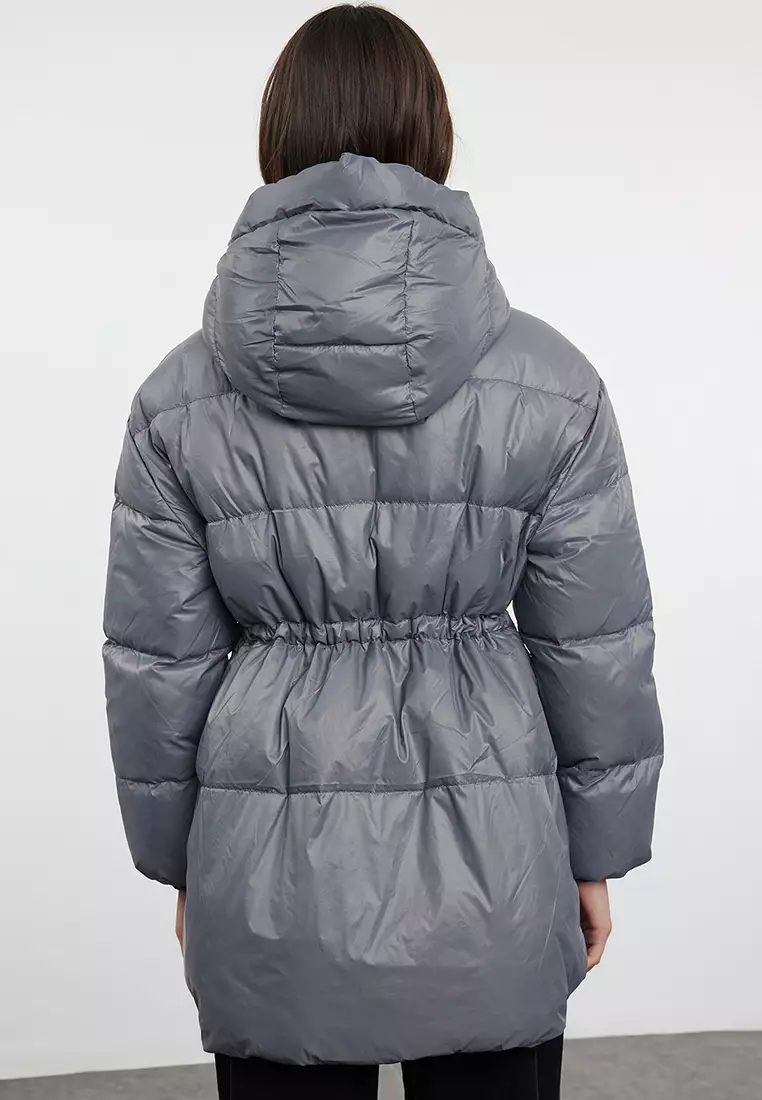 Grey Oversize Hooded Goose Down Puffer Jacket TWOAW25MO00111