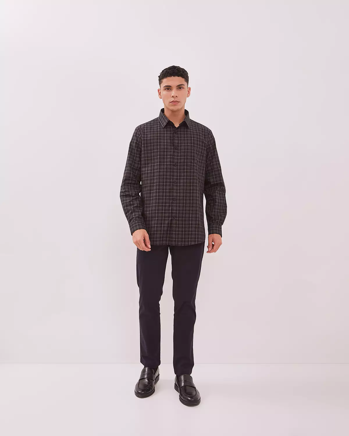 MEN'S BLACK CHECK LONG SLEEVE SHIRT