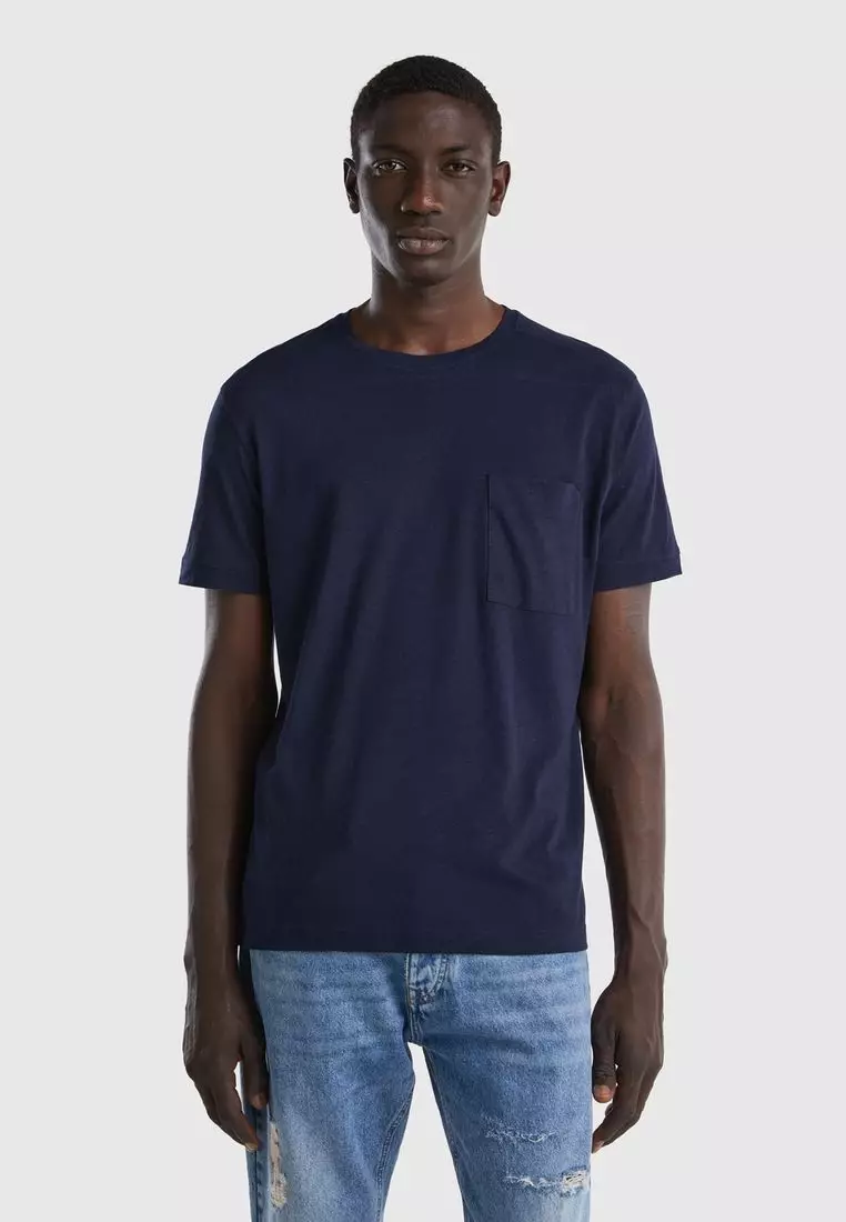 United Colors of Benetton T SHIRT IN LINEN BLEND WITH POCKET 2023