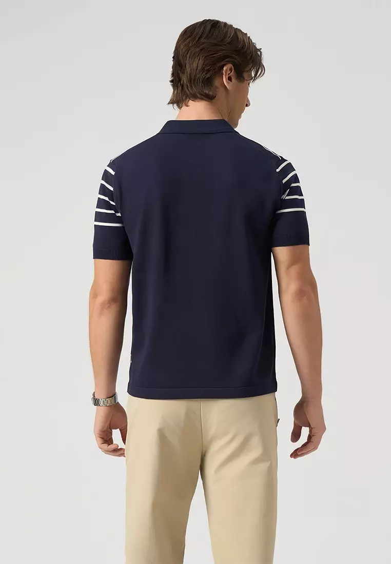 Striped Zip Up Polo Shirt