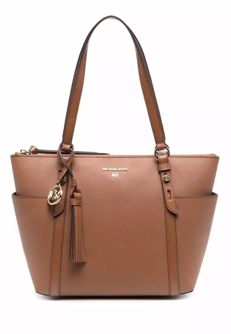 Michael Kors Charlotte Top Zip Tote Shoulder Bag Luggage Saffiano Leather