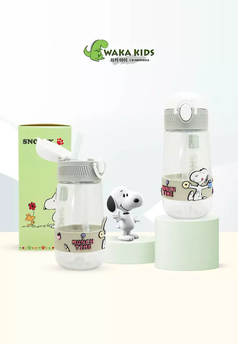 Wakakids Botol Minum Plastik Anak Transparan dengan Sedotan Tumbler Cup Karakter Snoopy 500ml K1046 Venrc