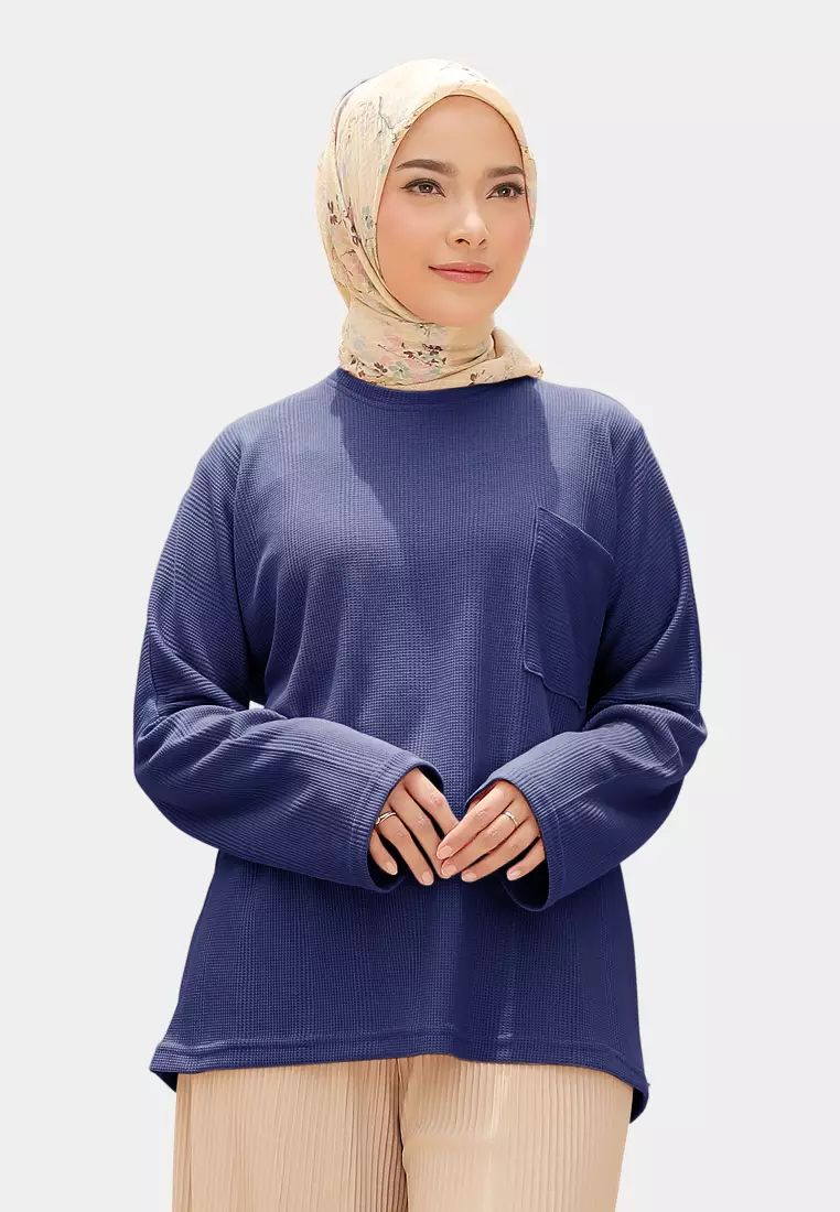 Zelena - Althea Long Sleeves Waffle | Kaos Lengan Panjang - Navy 