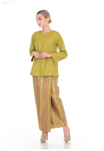 Buy SET LAURA Kurung Kedah Olive Stripe Light from Qaseh Sofea in Green only 198