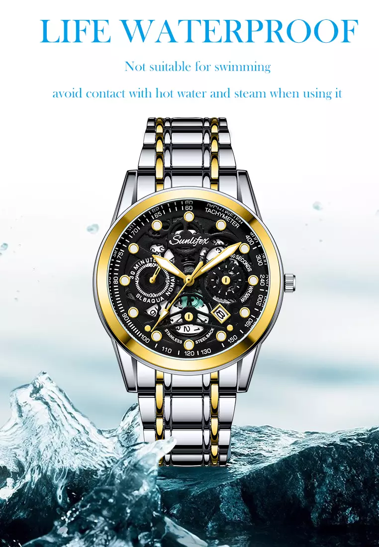 Jam Tangan Pria Anti Air Kuarsa Original Tali Stainless Steel Bisnis Santai Jam Tangan Cowok gold black