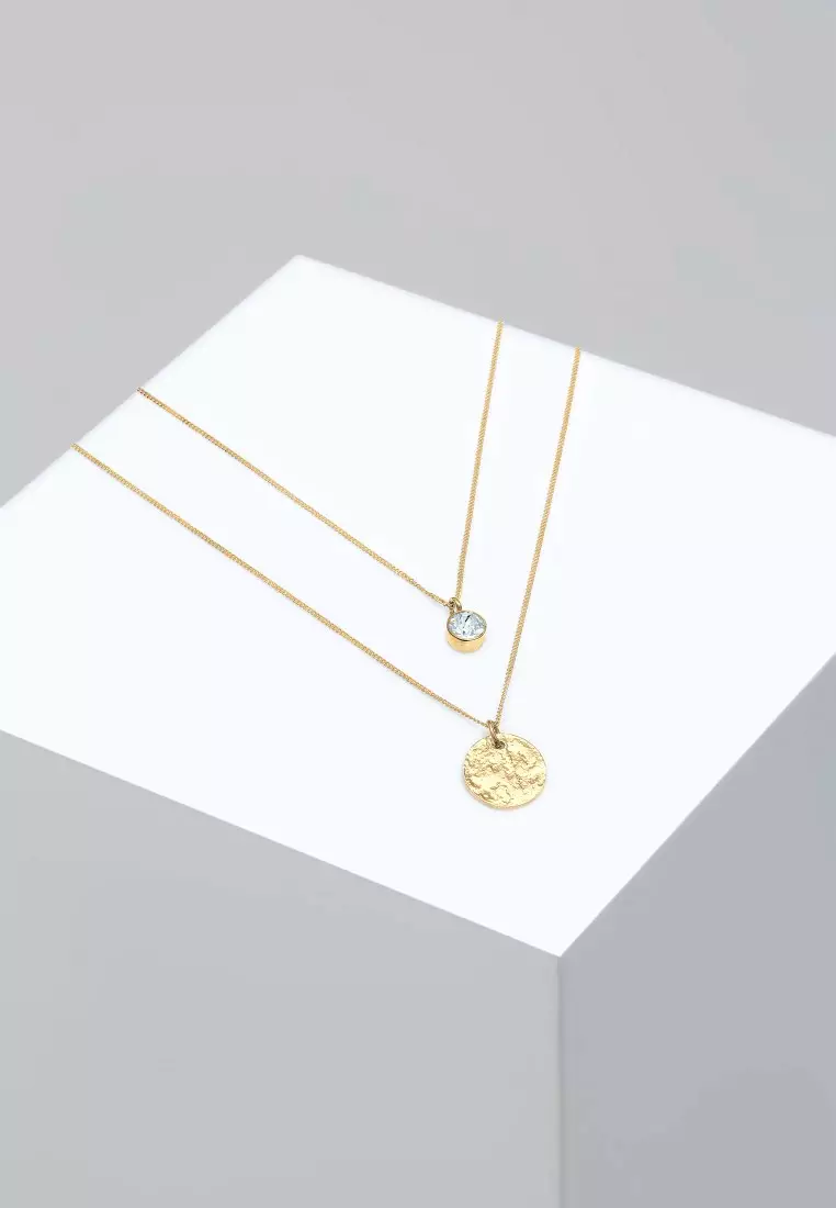 Kalung Perhiasan Perak 925 Wanita Platelet Layer Crystal Gold Plated