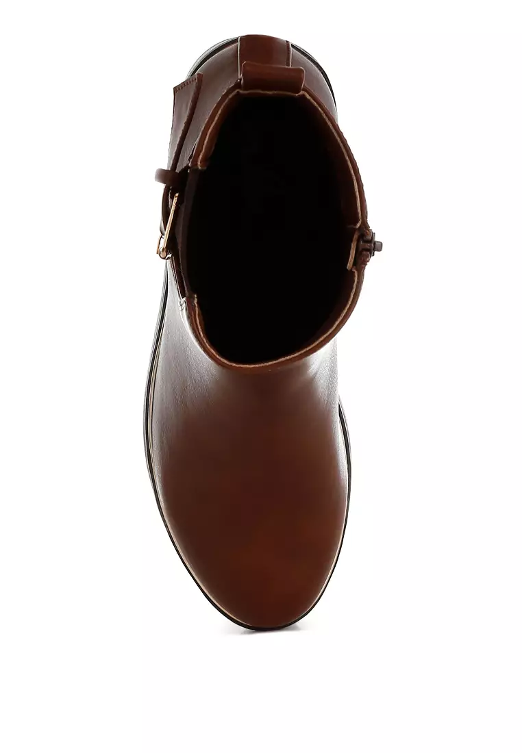 Chunky Buckle Detail Ankle Boots in Tan