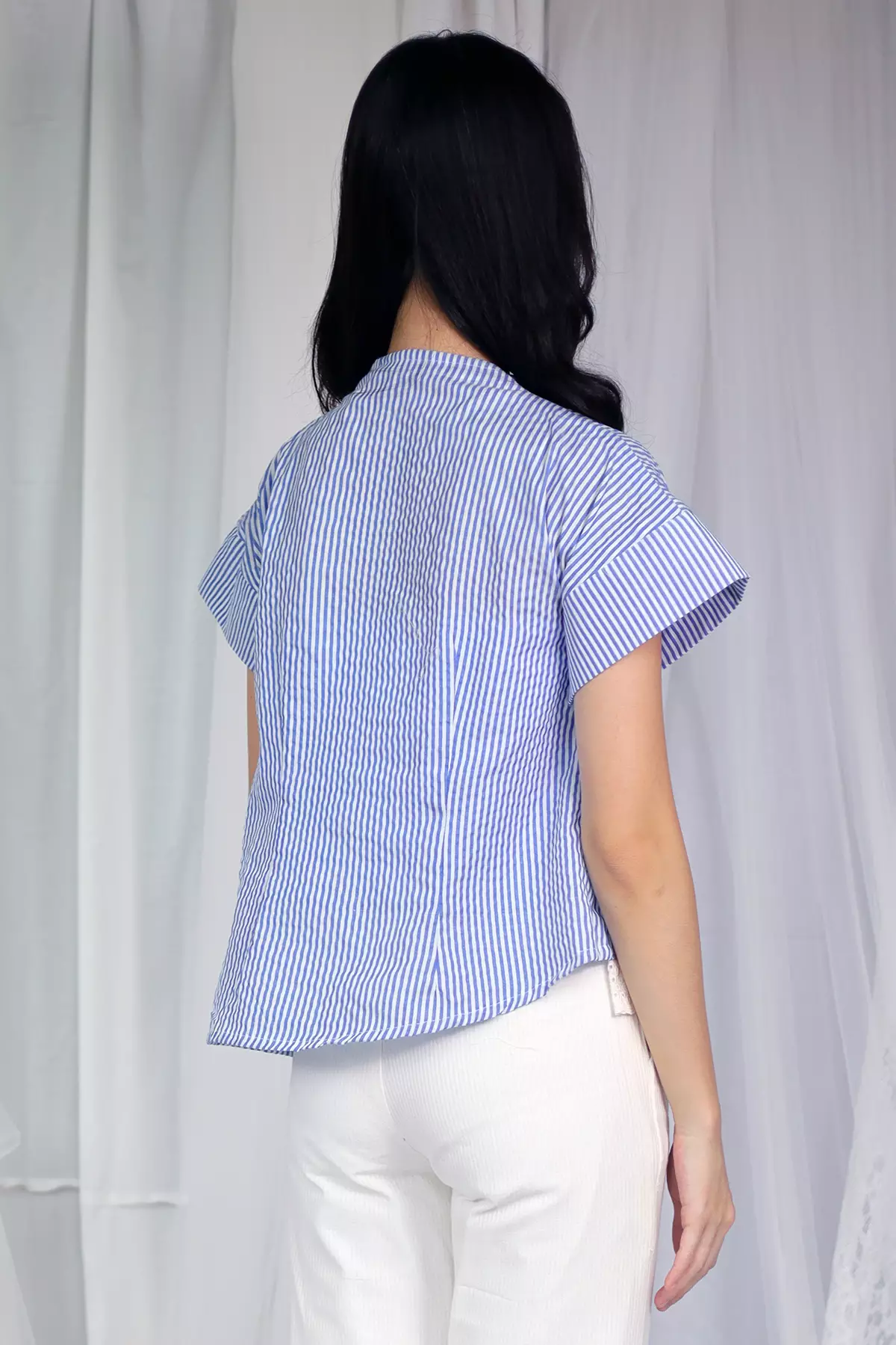 Serodja High Neck Blue Stripes Kebaya Janggan