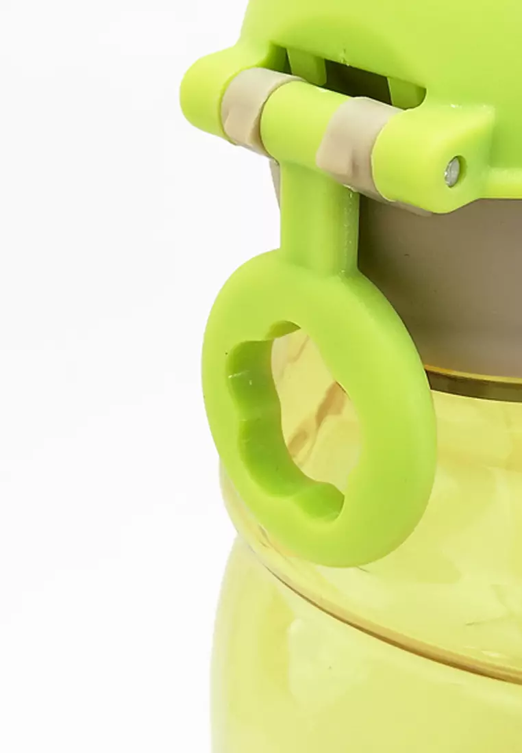 Wakakids Botol Minum Anak Plastik Model Boneka dengan Sedotan dan Tali Panjang Free Sticker Lucu 2D dan 3D 1 Liter K262 Venhs Hijau