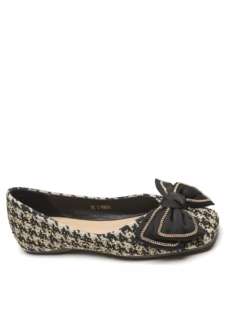 Discount on Twenty Eight Shoes  shoes - SKU: Bow Square Toe Tweed Flat Shoes Ww689-2