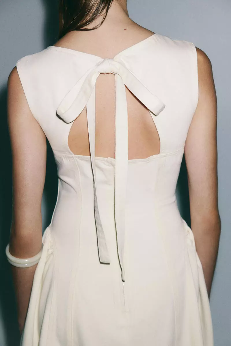 Flared-skirt twill dress