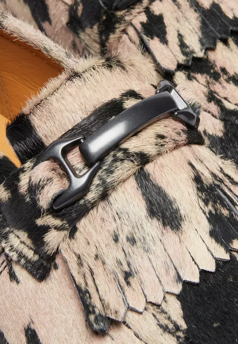 Adrian Snaffle Suede & Hair-On Black Beige Loafers Women