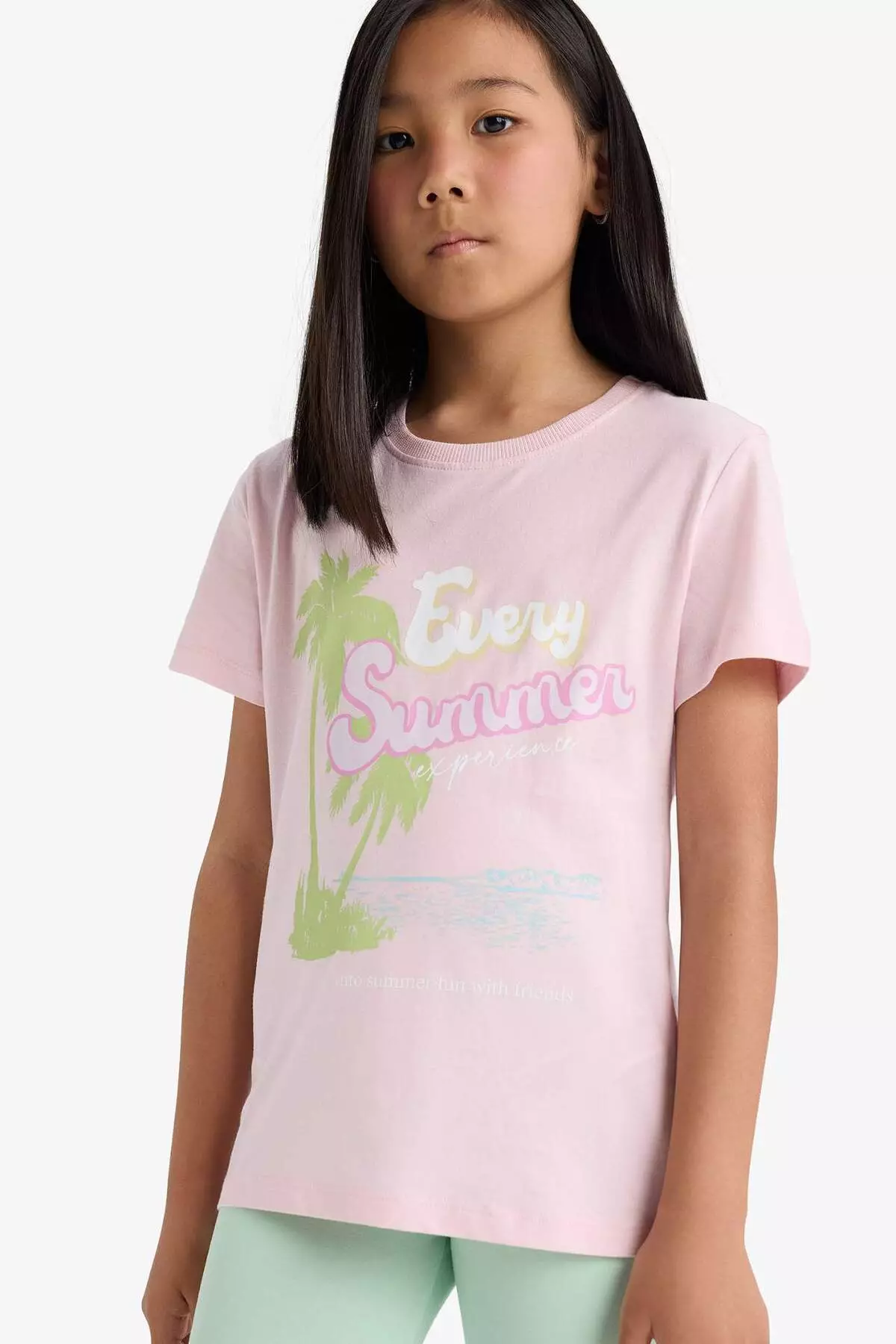 Girl's Crew Neck Printed Short Sleeve T-Shirt E0351A825Sm