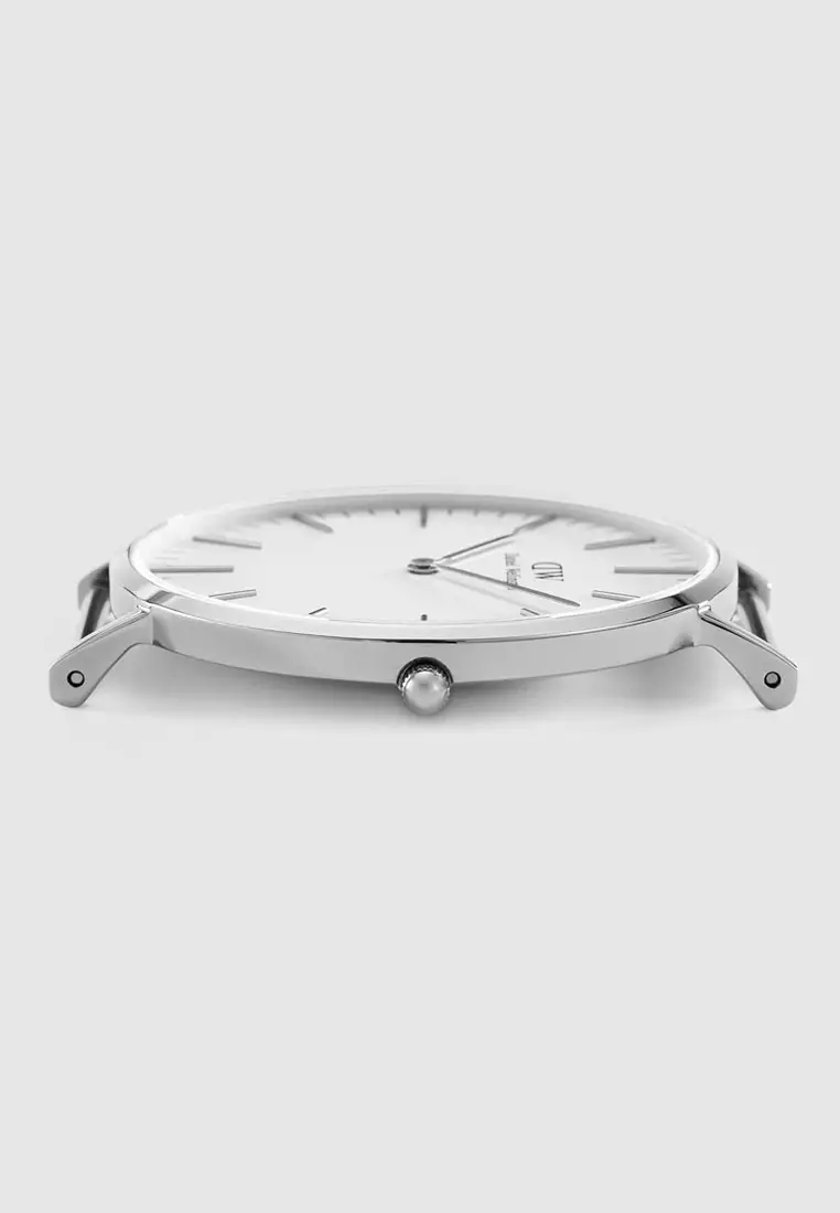 Classic St Mawes 40mm Men's Stainless Steel Watch with Leather Strap - Sliver - Male watch Watch for men DW