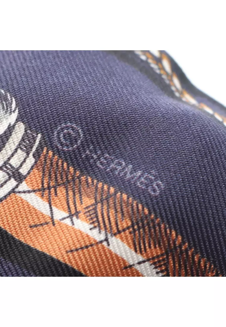 Pre-Loved Hermès twilly Cavalcades ribbon scarf silk Navy multicolor