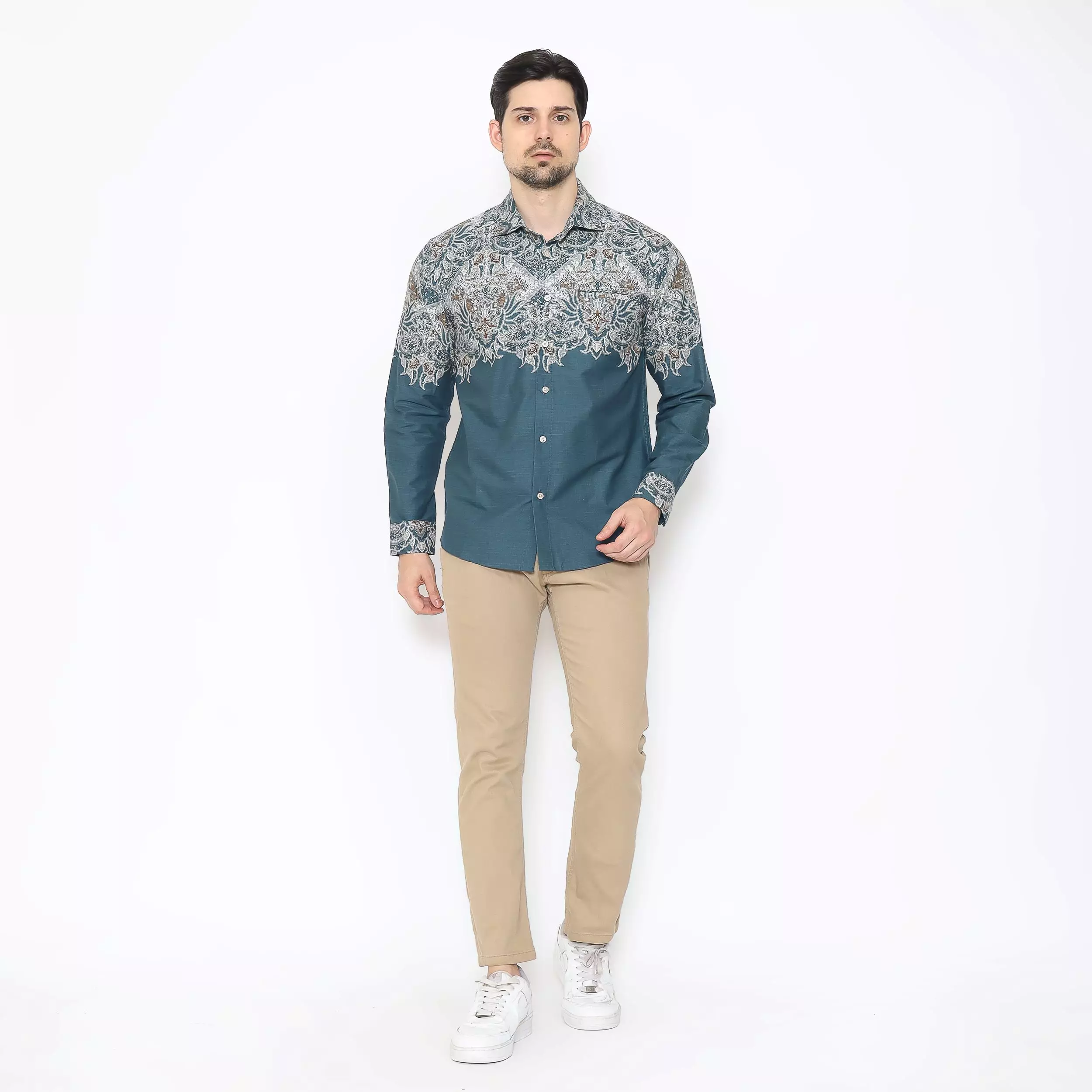 AMK Kemeja Batik Pria Lengan Panjang SHB Sharga Ls Teal Green