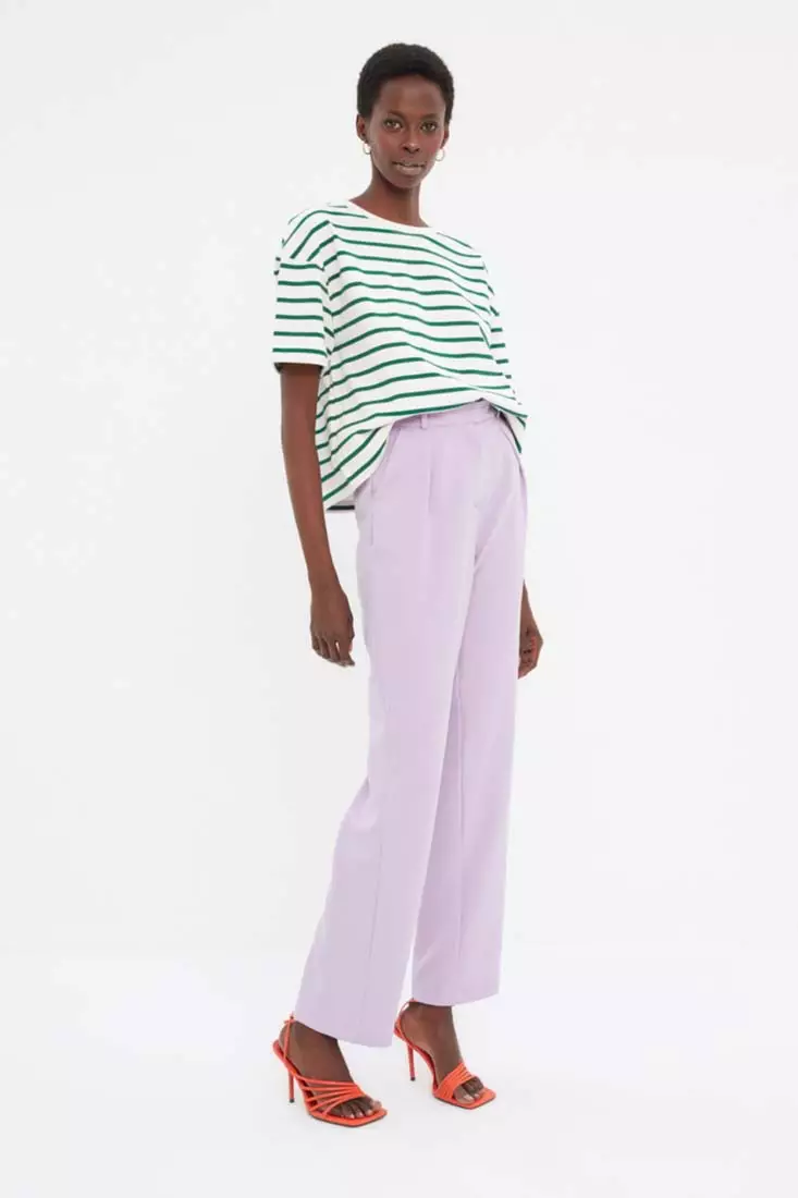 網上選購Trendyol Lilac Straight Cut Woven Pleated Trousers 2023