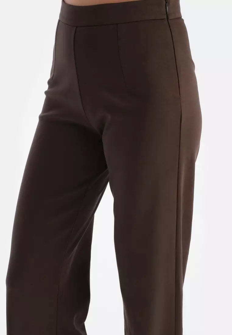 Dark Brown Trousers, Regular Fit, Loungewear for Women
