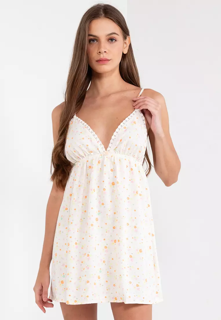 Floral Lace Babydoll Dress, Cream