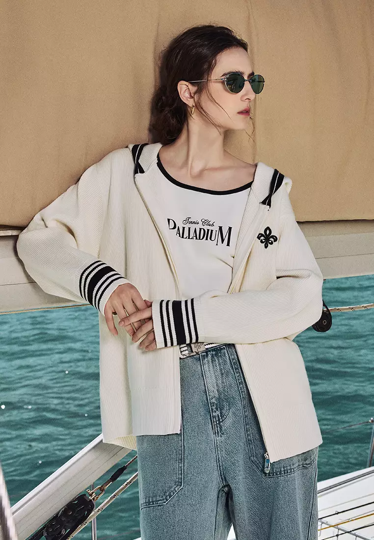 女裝刺繡鳶尾花 LOGO 連帽針織外套 開襟毛衣