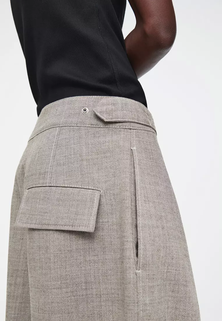 Wool Barrel-Leg Utility Trousers