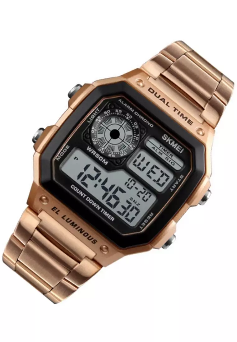 Jam Tangan Casual Digital Pria LED Waterproof Many Function Strap Tali Material Stainless Steel PI12 ORIGINAL