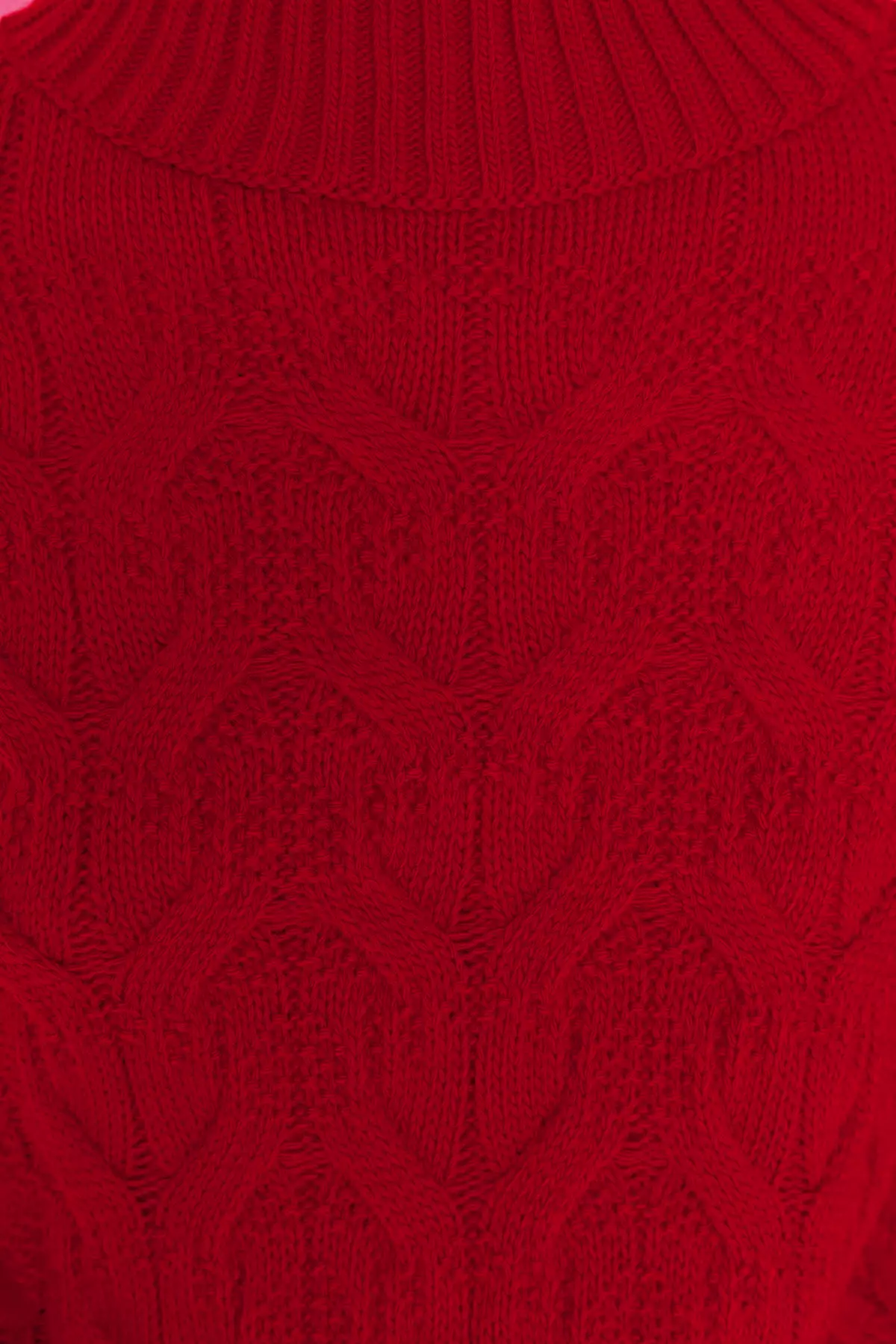 Red Crop Stand Collar Knitwear Sweater