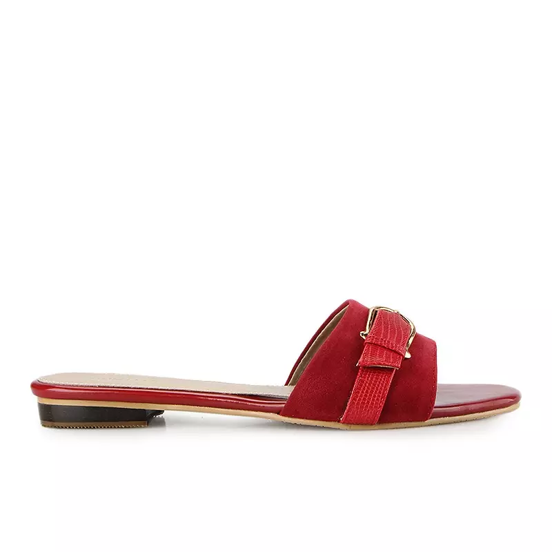 Cortis Sandal wanita Flat Slip On - Red