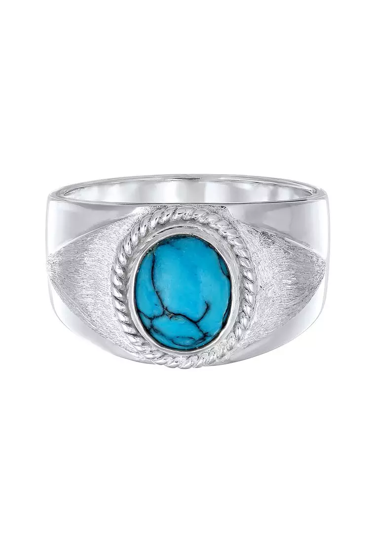 Ring Men Signet Oval with Howlite Gemstone in 925 Sterling Silver